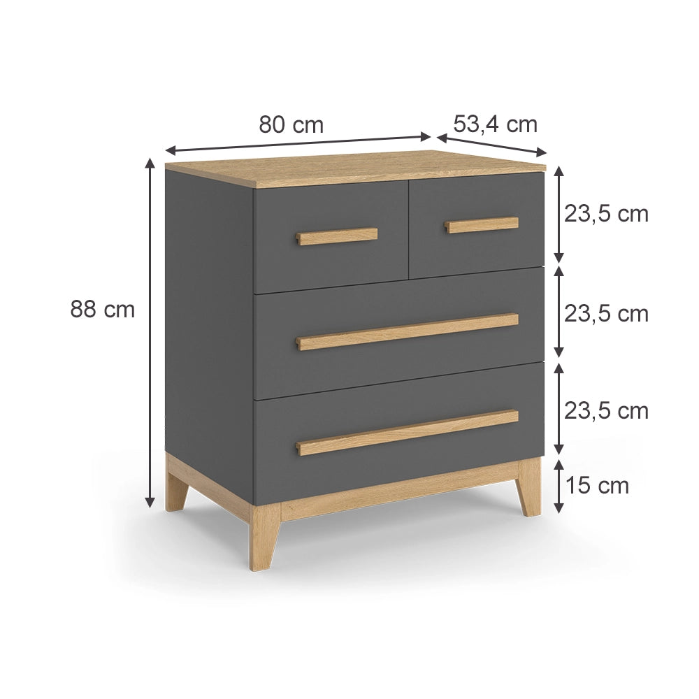 Vitalispa Cassettiera per camera da letto Grigio/quercia 80 x 88 cm con 4 cassetti