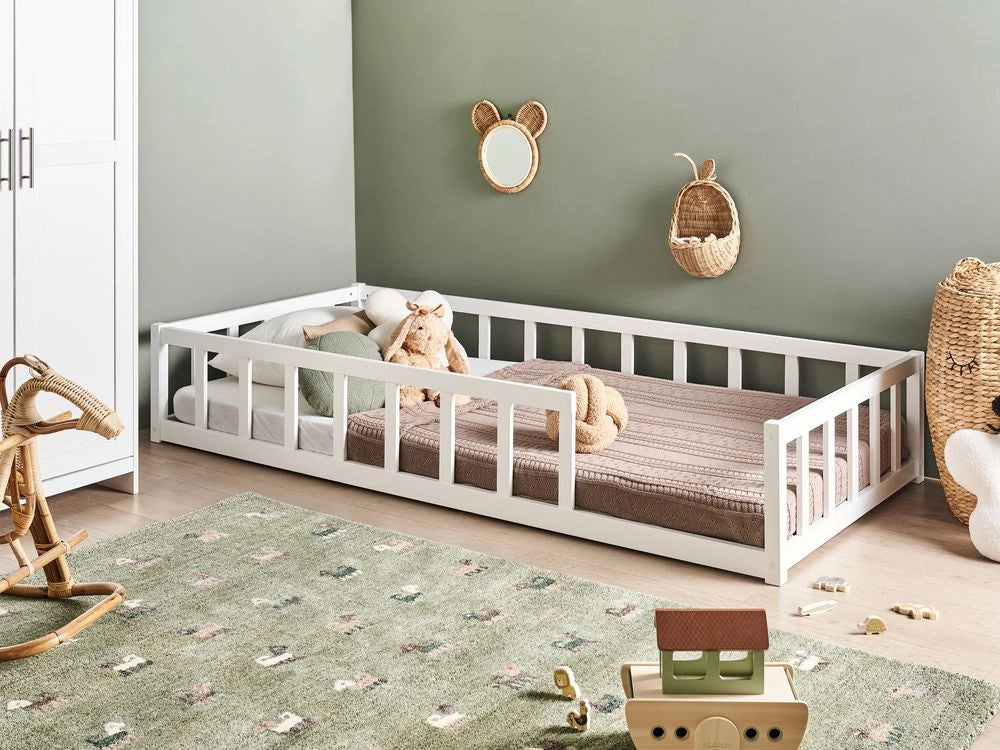 Letto singolo per bambini in legno bianco cameretta con telaio a doghe 90 x 200 cm