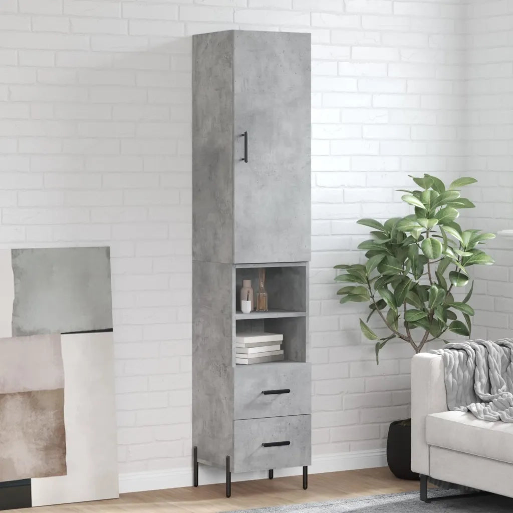 Credenza-Buffet-Armadio da cucina Grigio Cemento 34,5x34x180 cm in Legno Multistrato 660217