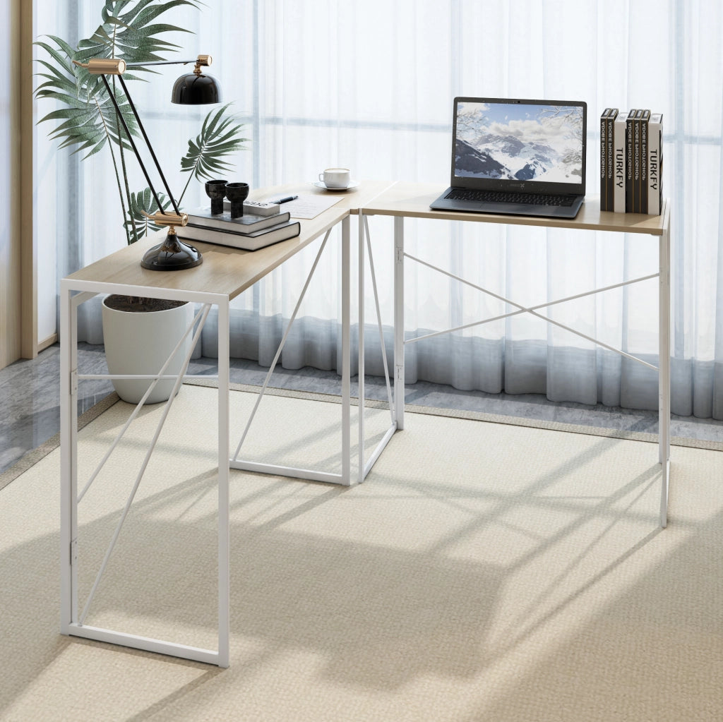 Scrivania angolare a L in MDF e metallo rovere bianco