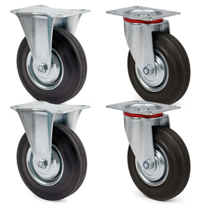 Set rotelle da trasporto 160 mm 2 ruote piroettanti 2 fisse, nucleo in metallo, 130 kg a ruota