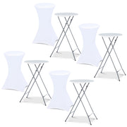 IDMarket - Set di 4 tavoli alti pieghevoli 105 CM e 4 coperture bianche