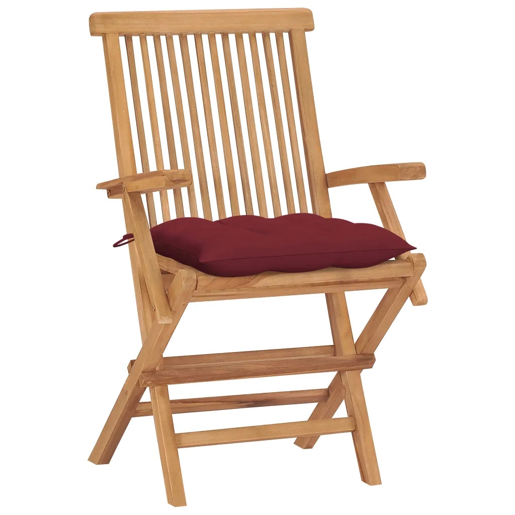 Sedie Giardino con Cuscini Rosso Vino 4 pz Legno Massello Teak 3065641