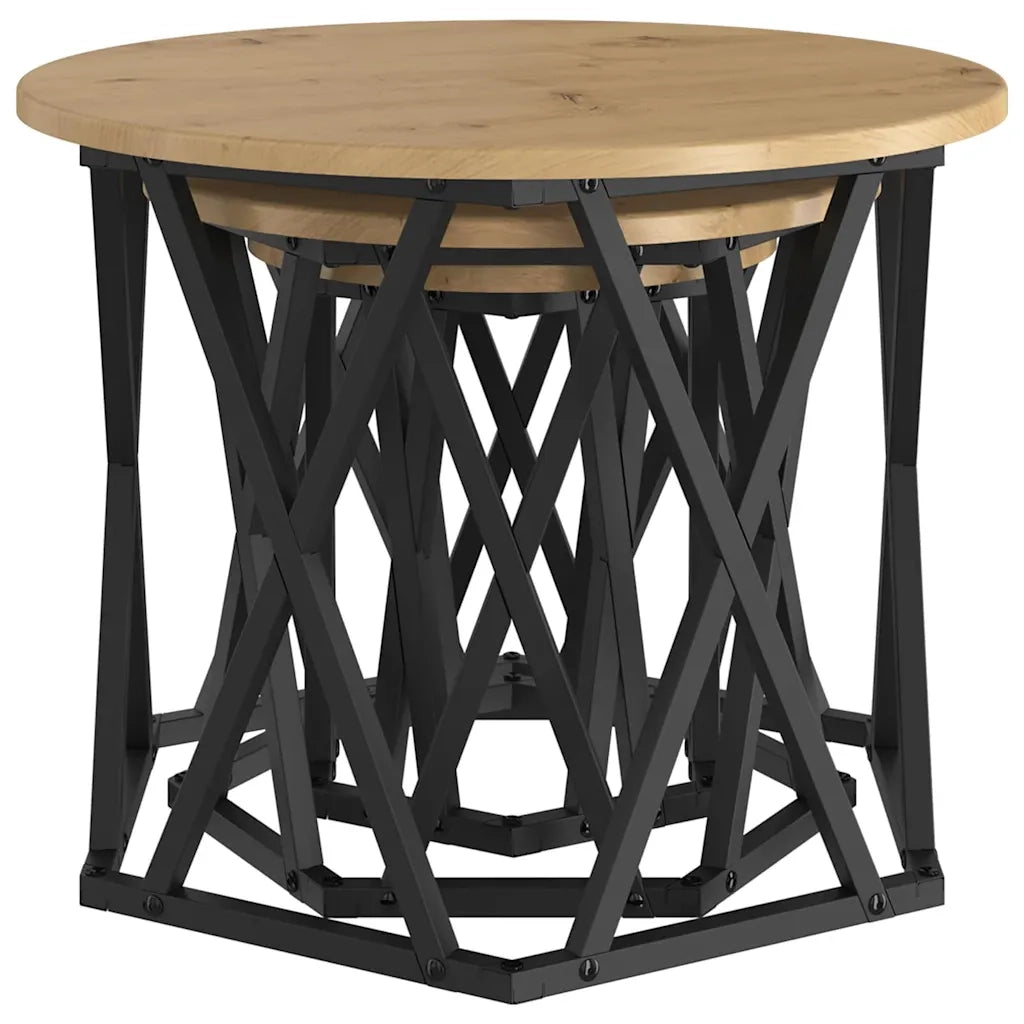 Tavolo laterale | Tavolino Nesting 3 pz Rovere artigianale
