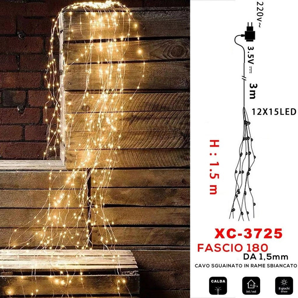 Trade Shop - Fascio Luminoso 180 Microled Luce Calda Cavo Sguainato In Rame Sbiancato Xc-3725 -