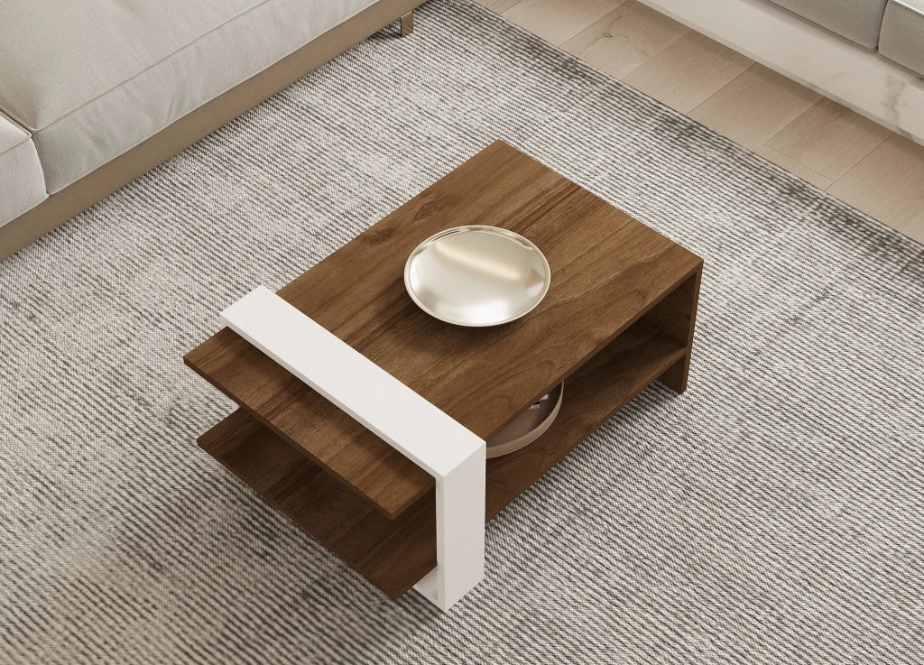 Tavolino in legno "Gaye" - 80 x 50 x 35 cm - Noce, Bianco