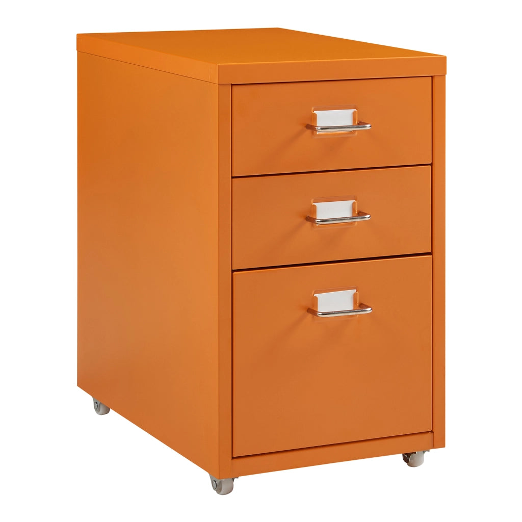 Cassettiera Kökar in Acciaio Mobile Archivio con 3 Cassetti e Rotelle - Arancione [en.casa]