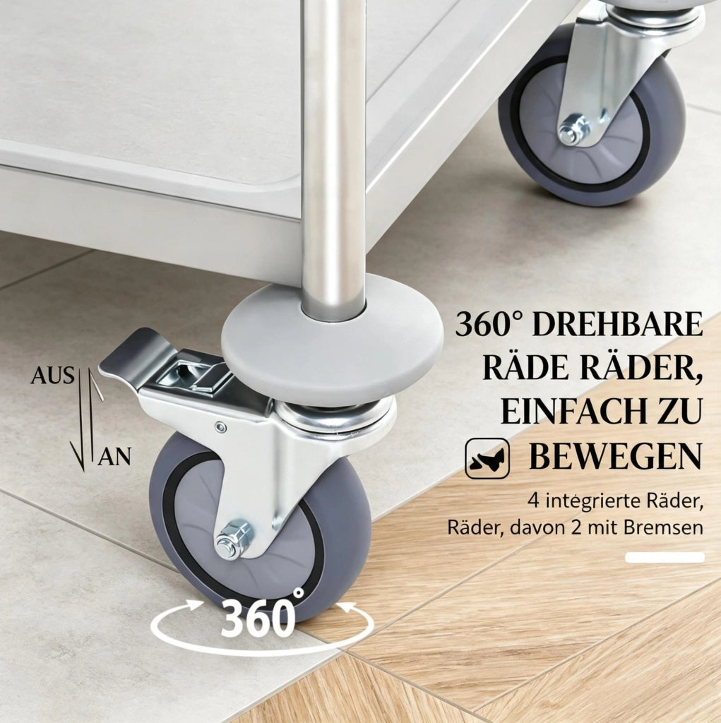 Carrello da cucina in acciaio inox cromato a 2 ripiani