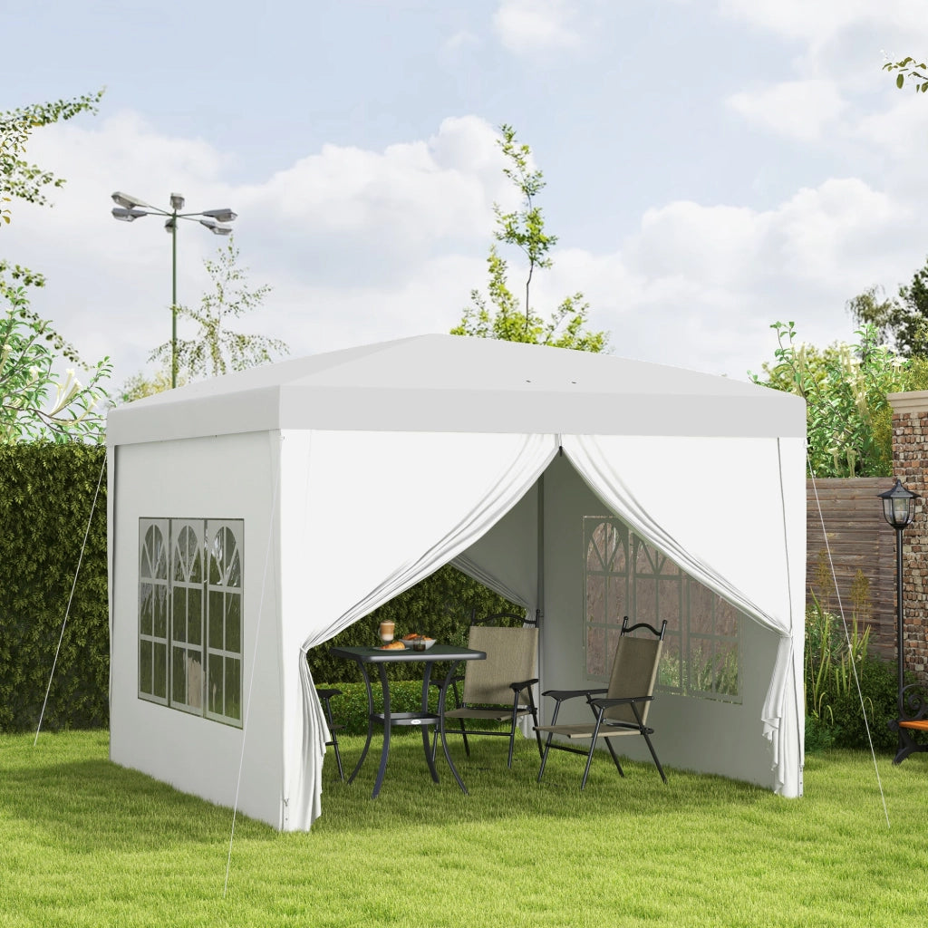Gazebo 3x3 m Pieghevole e Impermeabile con Pannelli Laterali, in Acciaio e tessuto Oxford, Bianco
