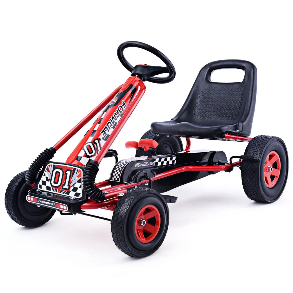 Go-kart a pedali per bambini da esterno 99 x 59 x 61 cm sedile regolabile sicurezza rinforzata stile cool ferro rosso 20_0012275