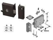 SERRATURA DA APPLICARE PER CANTINE SOLO SCROCCO 189- - entrata mm.35 lunghezza mm.60 DX - 2 pezzi BONAITI