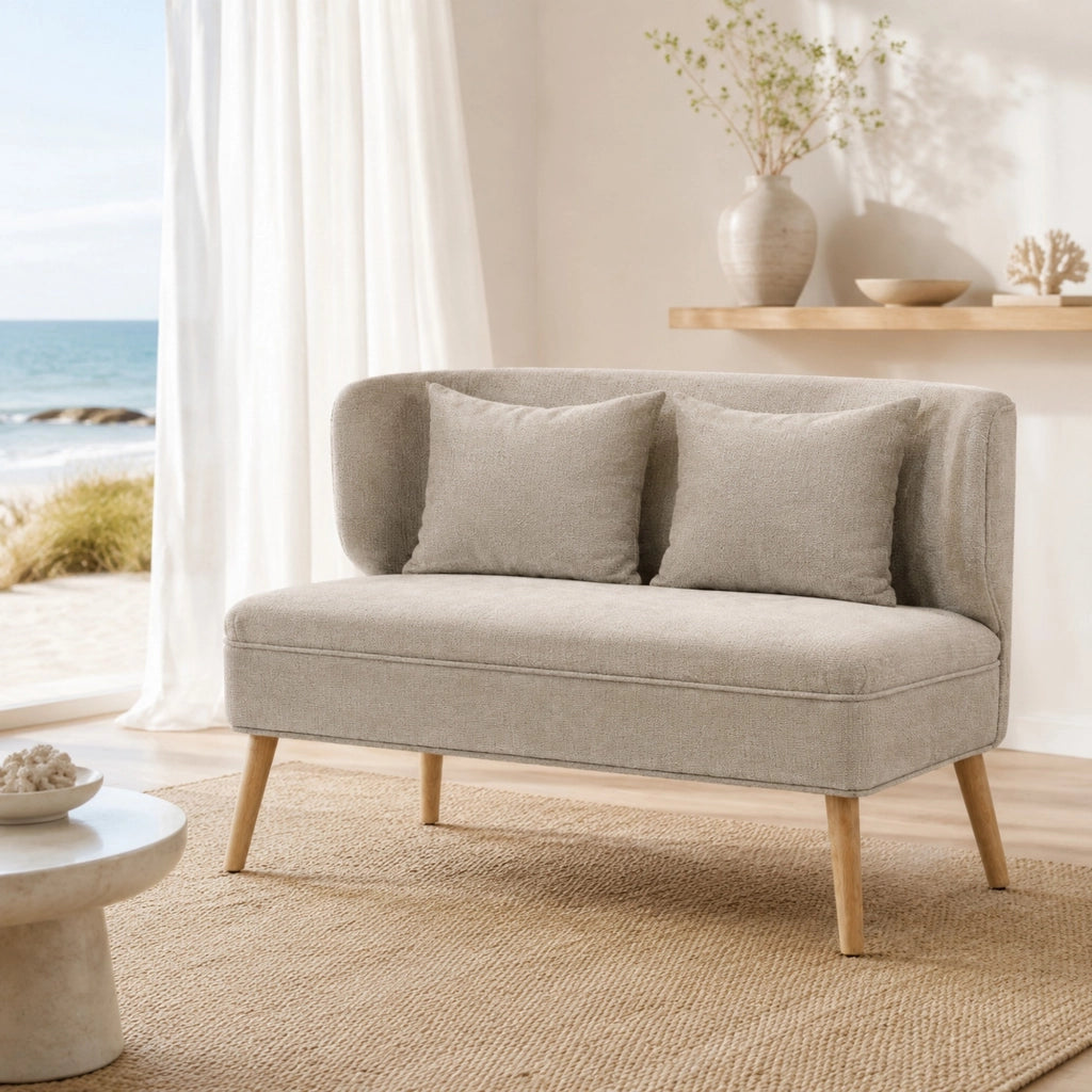 Divano compatto a 2 posti in tessuto chenille beige