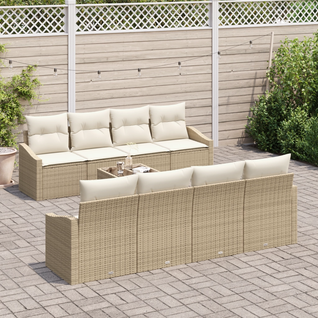 Set di divani da giardino 7 pezzi con cuscini Beige Polyrattan