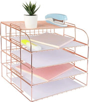 Organizzatore per scrivania 4 strati, rosé dorato, con accessori per donne, cassetto per documenti con 1 ripiano superiore