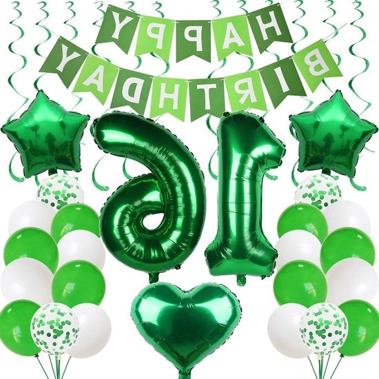 Decorazioni da Festa per il 16° Compleanno - Palloncini Verde per Ragazzi e Ragazze