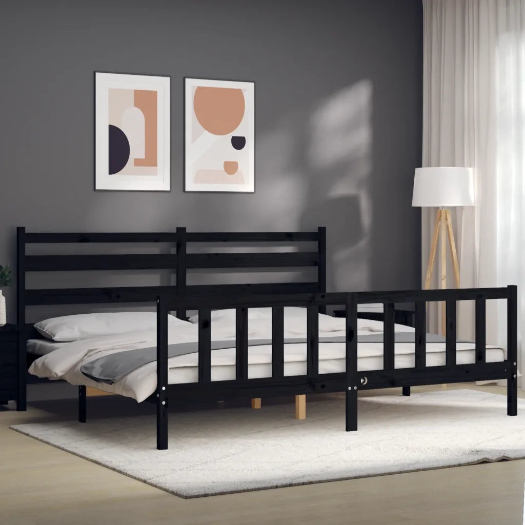 Giroletto con Testiera Nero 200x200 cm in Legno Massello 3192060