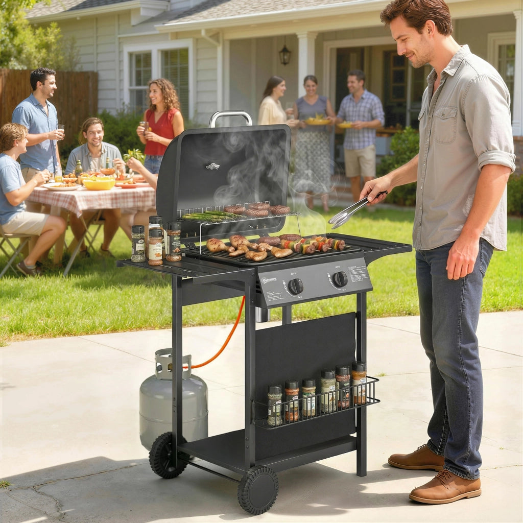 Barbecue a Gas con 2 Bruciatori e Tavolini Laterali ¨C zephmum ¨C Nero