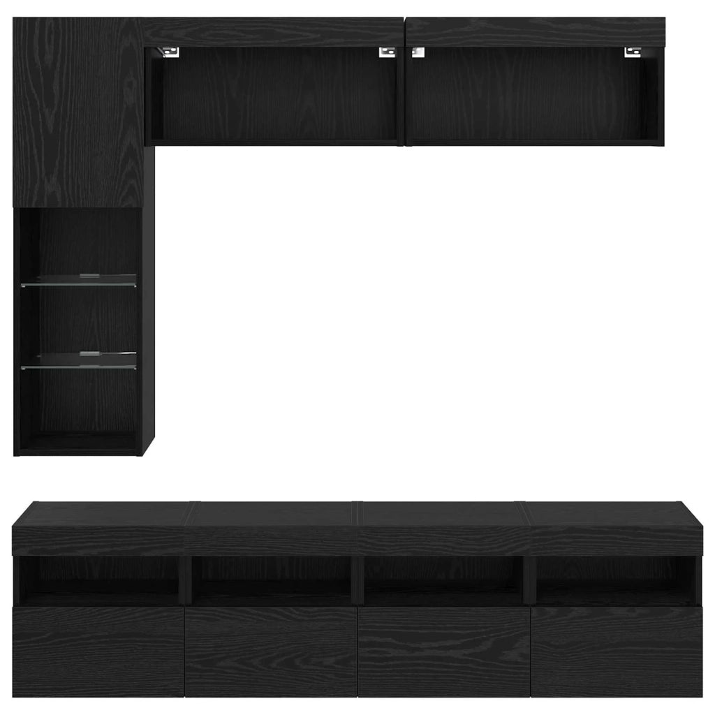 Mobile TV con led 7 pcs Rovere Nero Legno multistrato 3402985