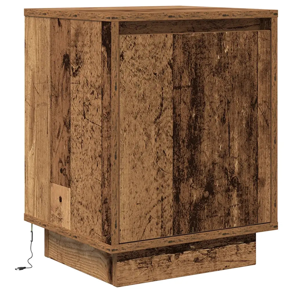 Comodino con Luci LED-Tavolino da notte Legno Antico 38x34x50 cm 763216