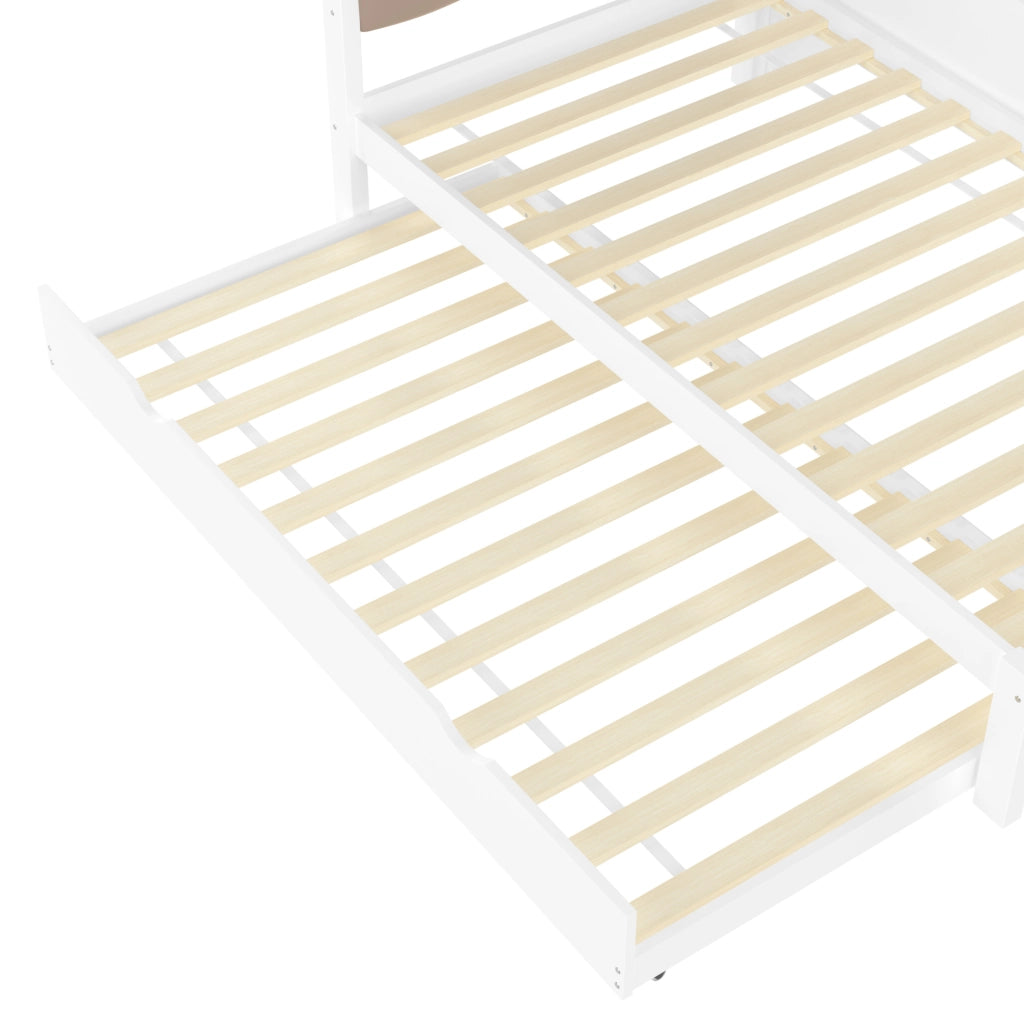 Letto 90x200 cm con letto estraibile; LED e USB in legno bianco