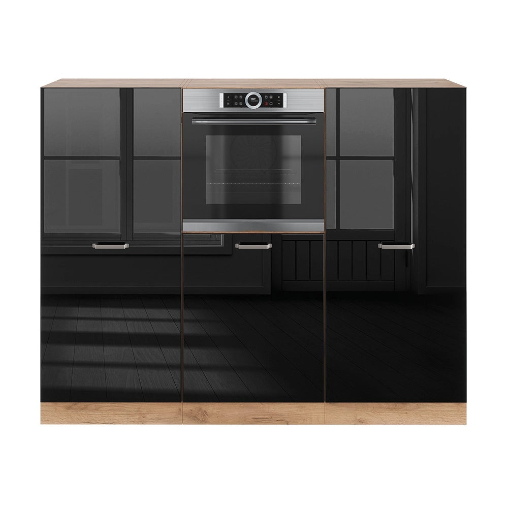 Cucine componibili piccole R-Line Nero lucido/Rovere dorato 180 cm senza piano di lavoro Vicco