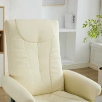 Poltrona relax, reclinabile e massaggiante a 5 punti, con funzione di riscaldamento elettrico e poggiapiedi, girevole a 360°, in tessuto PU, 75x76x103 cm, Beige