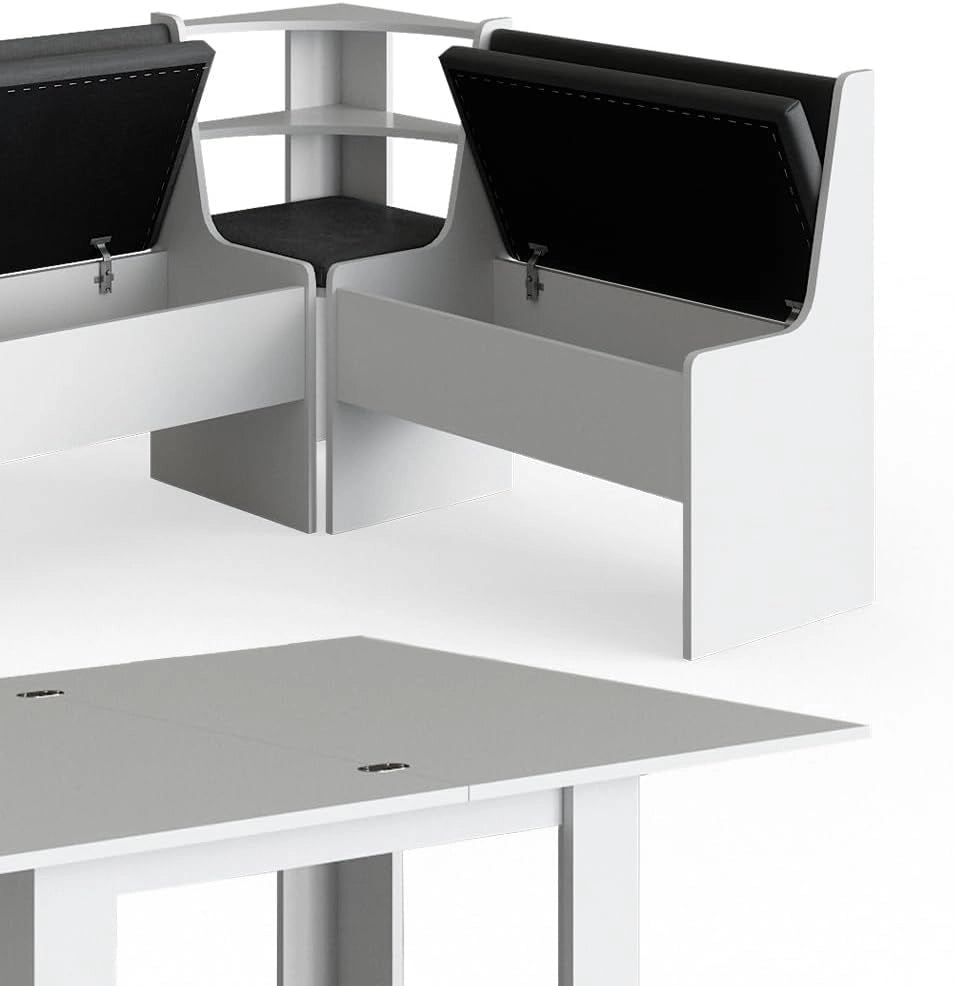 Gruppo panca ad angolo Roman, Bianco, 180 x 120 cm con tavolo, adatto per il posizionamento ad angolo in cucine e sale da pranzo
