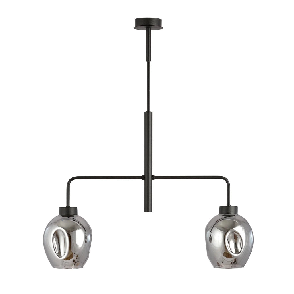 Lampadario Moderno 2 Luci Auriga In Accaio Nero E Vetro Fumè