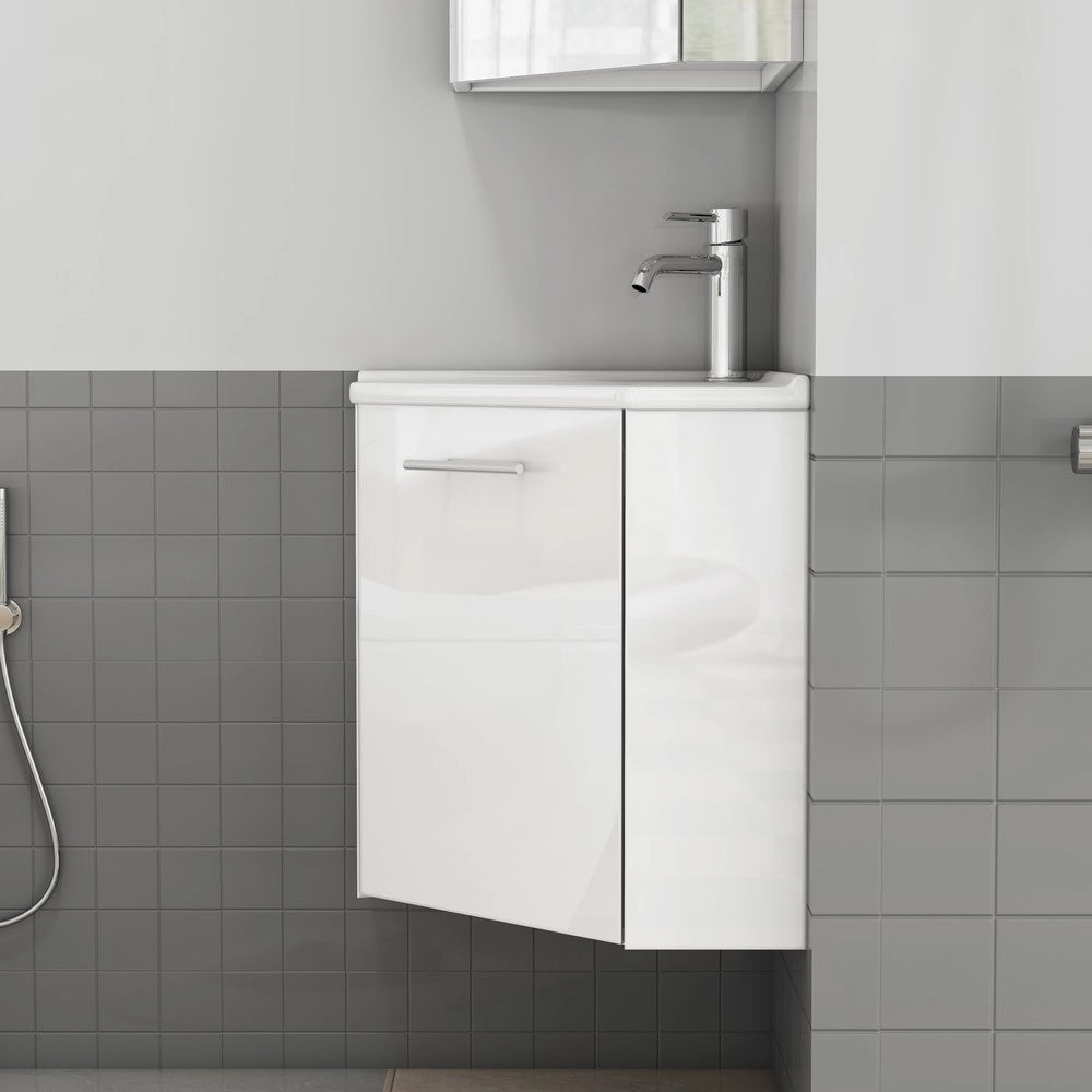 Mobiletto angolare per bagno con lavabo ¨C Minimal ¨C bianco lucido, 60x60x85 cm