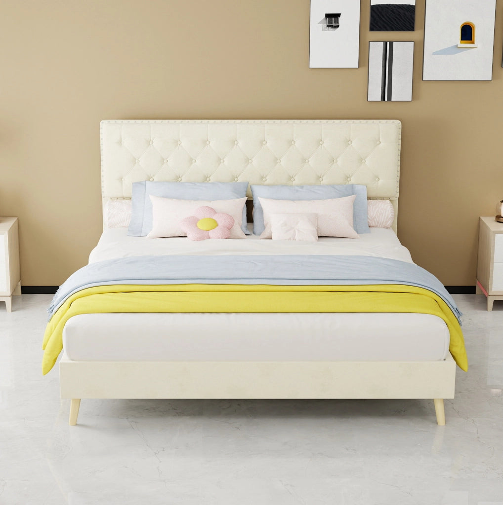 Letto con testiera alta in velluto Dutch 160 x 200 cm beige