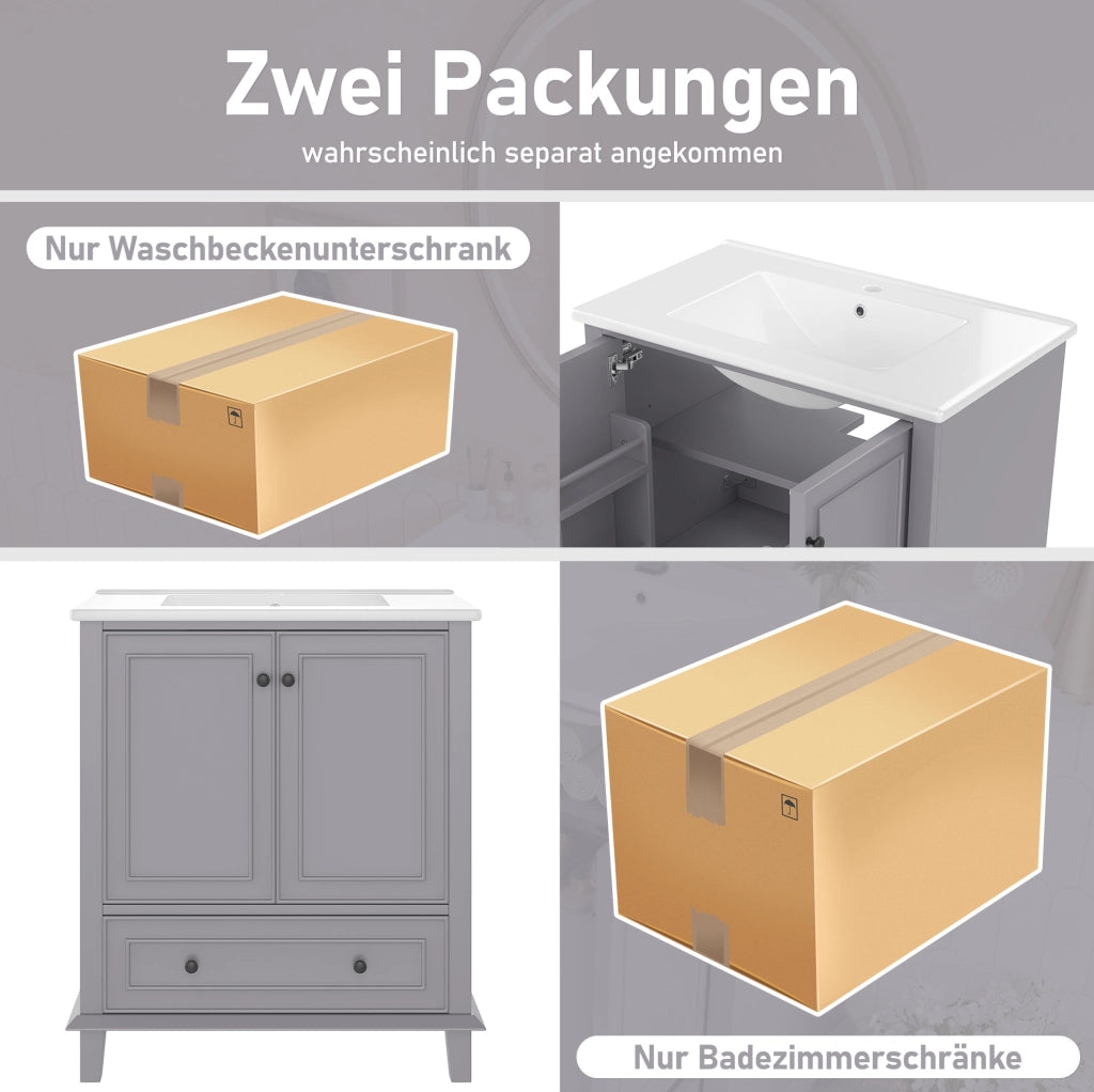 Mobile bagno con lavabo integrato, 76x46x87 cm, grigio, freestanding