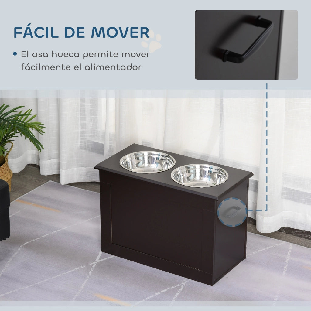 Tavolo per Cani con Alimentatore e Ripiano ¨C Zephmum ¨C Marrone 60x30x41 cm