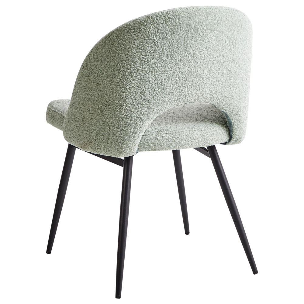 Set di 2 sedie da pranzo tessuto bouclè verde chiaro e metallo braccioli gambe in metallo moderna industriale