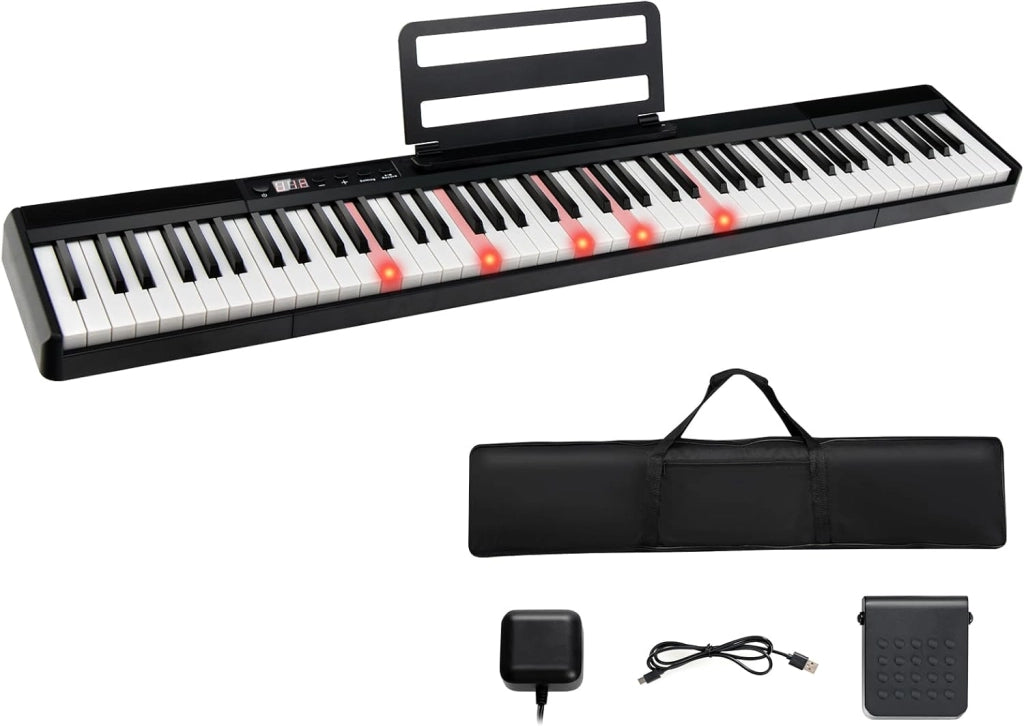 Pianoforte Digitale 88 Tasti, 1000 Suoni e Ritmi, 20 Canzoni Demo, Tastiera Semi-ponderata, Pianoforte Elettronico con Illuminazione a LED Tastiera, Borsa di Conservazione, USB/Bluetooth