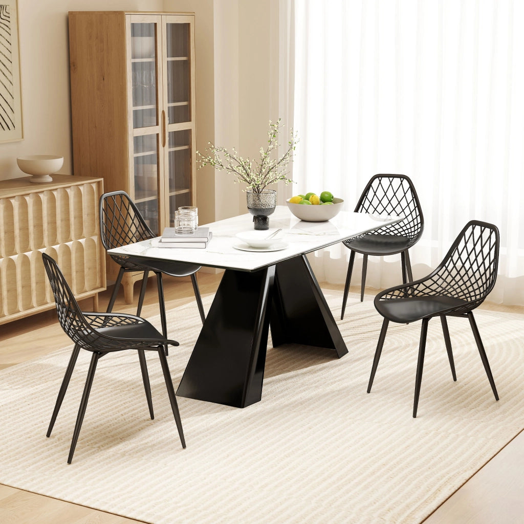Set 4 Sedie da Pranzo Design Moderno con Schienale Traforato in Plastica Nero