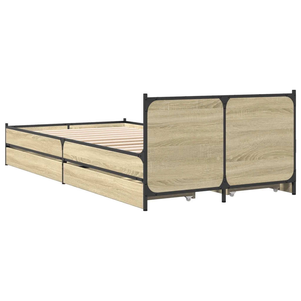 Letto singolo | Letto per adulti | Giroletto Cassetti Rovere Sonoma 75x190 cm Legno Multistrato