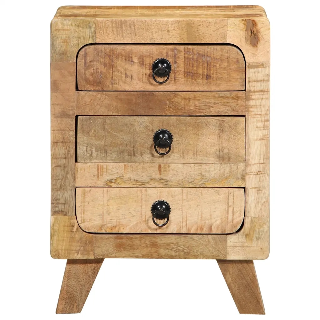 Set di 2 Comodini | Armadio da Notte | Mobiletto da notte 37x32x50 cm in Legno Massello di Mango Grezzo
