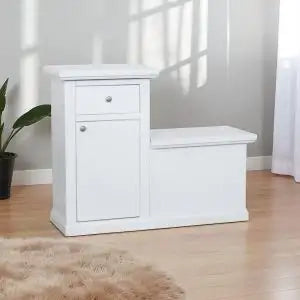 Cassapanca in legno arte povera mod scalino con 1 anta colore bianco opaco