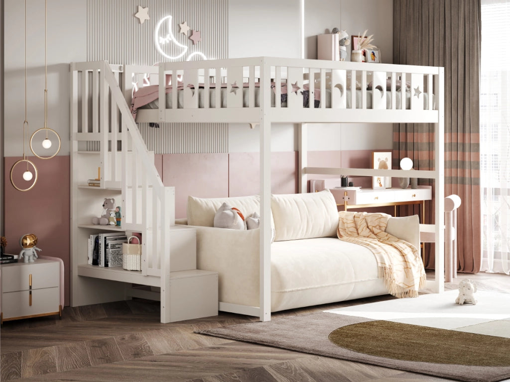 Letto a castello funzionale in legno massiccio 140x200 cm