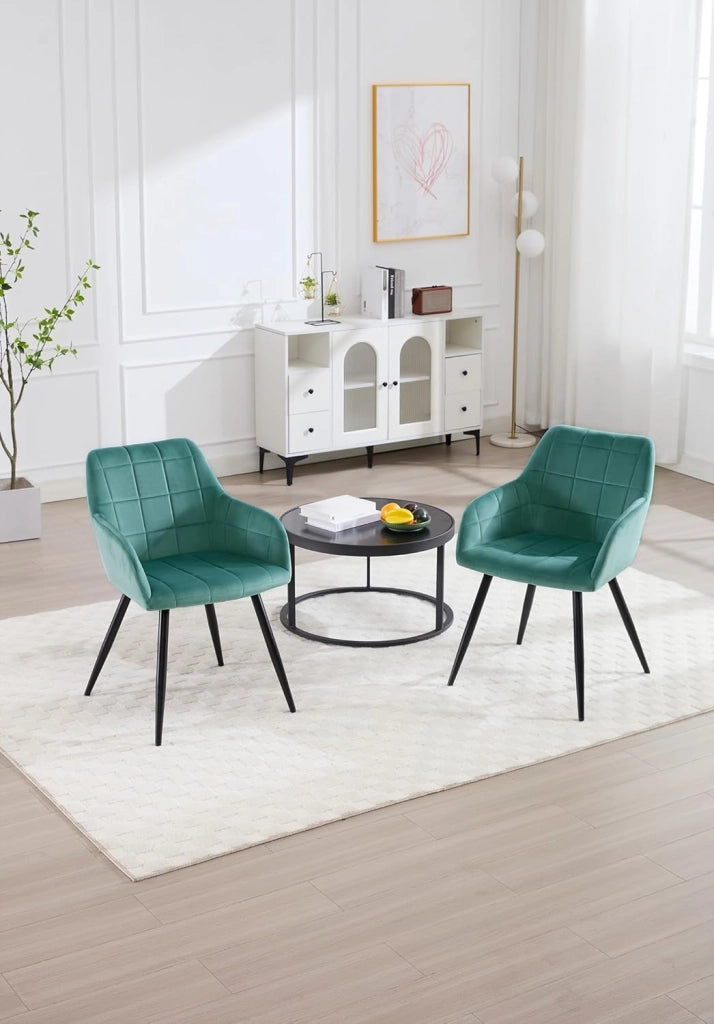 Sedia per Sala da Pranzo Imbottita, Poltroncina in Velluto,Sedia da Cucina con Braccioli e Schienale, Gambe in Metallo, moderne,Azzurro, BH93ts-1