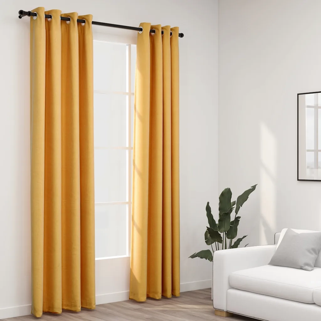 Tende Oscuranti Effetto Lino con Occhielli 2pz Gialle 140x225cm cod mxl 60436