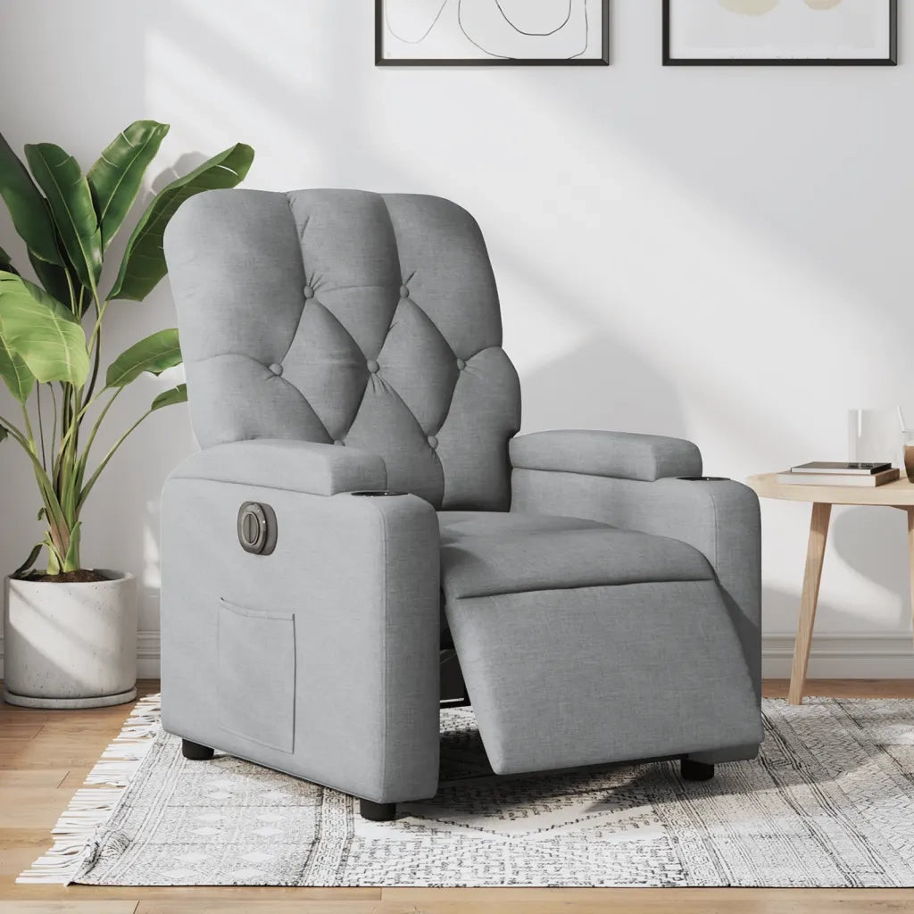 Poltrona | Sedia Relax Elettrica Reclinabile Grigio Chiaro in Tessuto