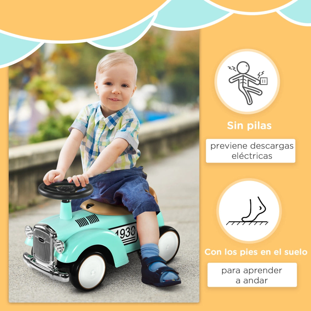 Coche Correpasillos per Bambini con Volante e Cassetto ¨C zephmum ¨C Verde Mint 58x27x35 cm