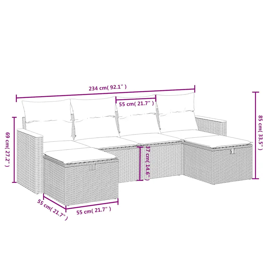 Set Divano da Giardino 6 pz con Cuscini Beige in Polyrattan 3265342