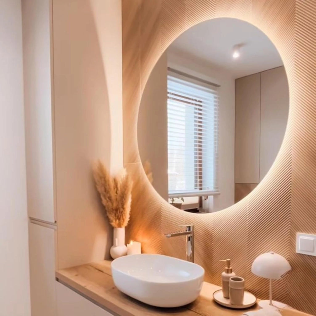 Specchio Rotondo 80 cm GIANT, Specchio Bagno Led Retroilluminato 4000K Personalizzabile Made in Italy, Specchiera Bagno Bordo Filo Lucido Moderno