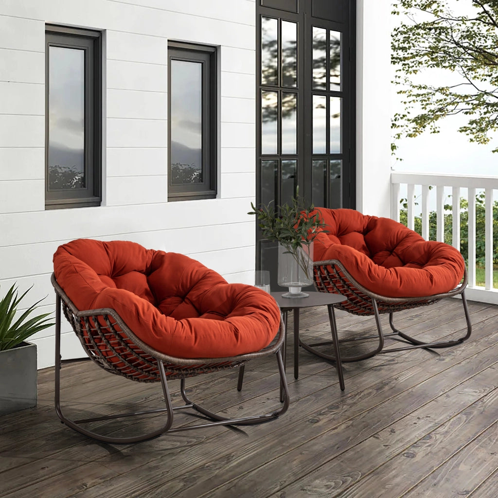 Rocking-chair in rattan sintetico con struttura in acciaio e seduta ergonomica per esterni arancione 78 × 106 × 90 cm