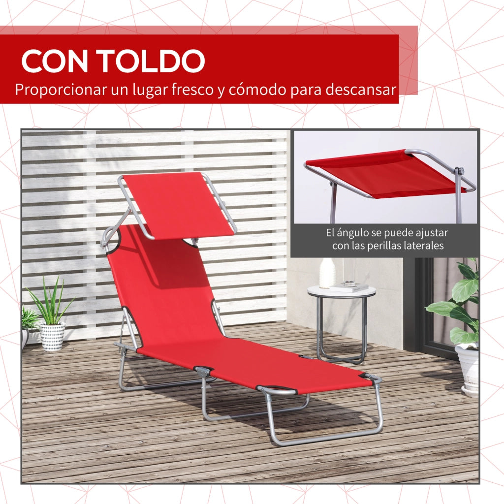 Poltrona Relax Esterno Reclinabile con Toldo Rimovibile ¨C zephmum ¨C Rosso 187x58x36 cm