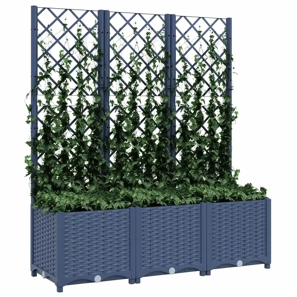 Fioriera | Cassetta per fiori | Vaso da Giardino con Graticcio Grigio Blu 120x40x136 cm PP