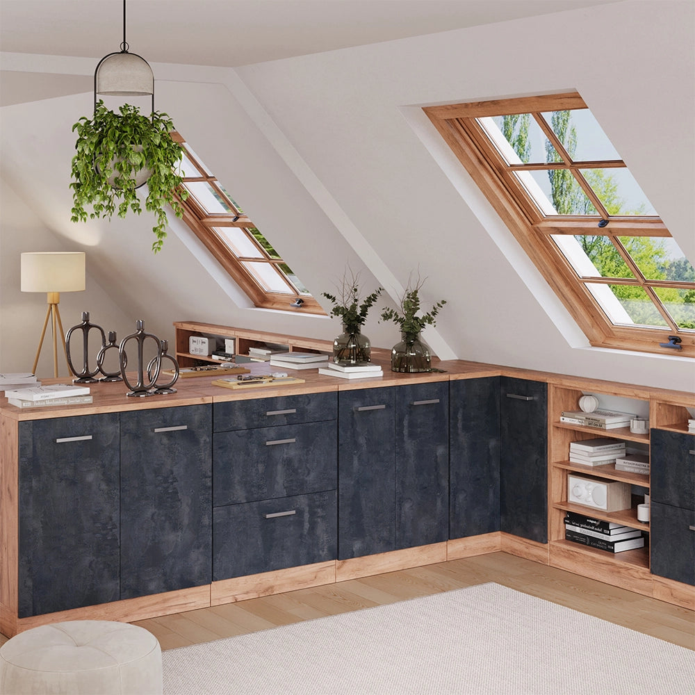 Mobile per mansarda Rion Calce nera/Rovere dorato 60 x 83.8 cm senza inclinazione con 2 ante Vicco