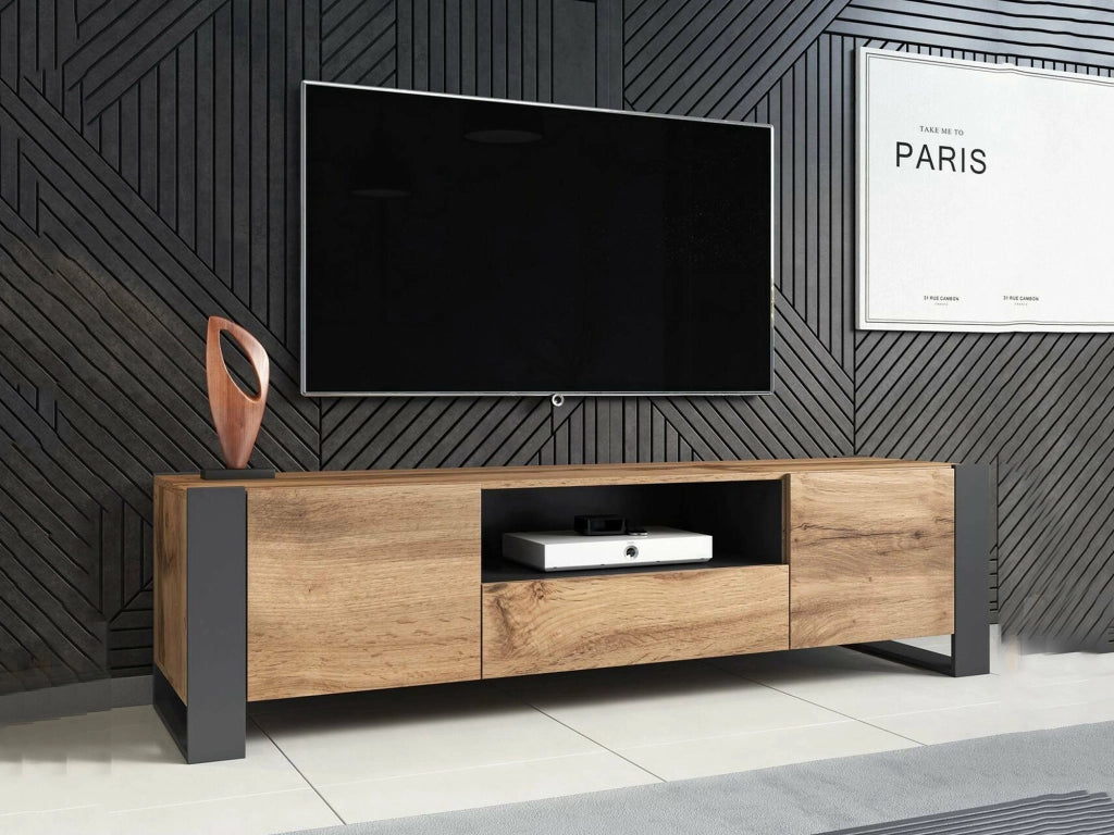 Dronero, Mobile Porta tv 3 Ripiani, 180x44x48h cm Marrone Rovere Nodi